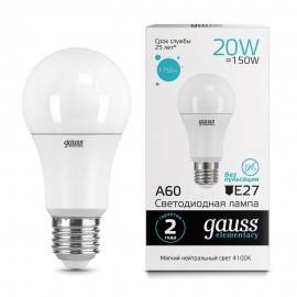 Լամպ Gauss LED Elementary LED A60 20W E27 4100K 16 (4850)