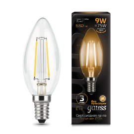 Gauss LED լամպ E14 9W 2700K Ֆիլամենտ մոմ 680Lm 005462