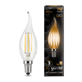 Gauss LED լամպ E14 7W 2700K Ֆիլամենտ մոմ (ծիծակ) 550Lm