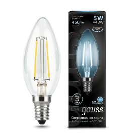 Gauss LED լամպ E14 5W 4100K Ֆիլամենտ մոմ 450Lm 004778