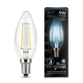 Gauss LED լամպ E14 9W 4100K Ֆիլամենտ մոմ 710Lm