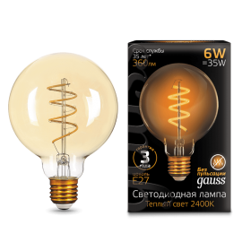 Gauss LED Լամպ E27 ֆիլամենտ G95 6W 360Lm 2400K ոսկի ճկուն (5568)