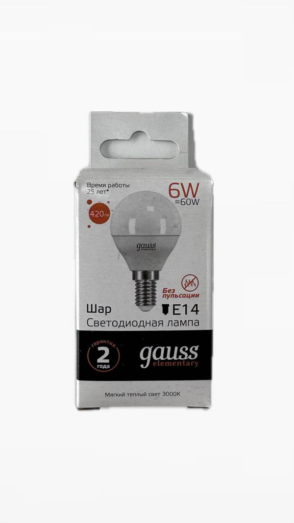 Լամպ Gauss LED Elementary Globe 6W E14 3000K 420lm (4509)